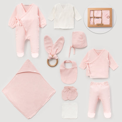 10-teiliges Erstlingsset aus Musselin – in zwei Farben erhältlich | Weich & atmungsaktiv