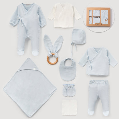 10-teiliges Erstlingsset aus Musselin – in zwei Farben erhältlich | Weich & atmungsaktiv