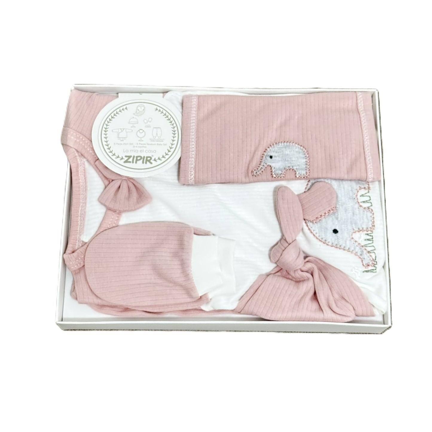 Süßes 5-teiliges Erstlingsset für Baby-Mädchen | Rosa Elefanten-Design