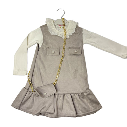 Mädchen Kleid 3-teilig – Kleid mit Rüschenkragen, Langarmshirt & Tasche