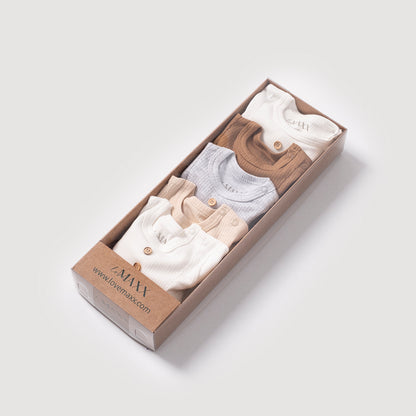 Unisex Baby Body 5er Pack | Langarm Bodys mit Knöpfen | Neutralfarben