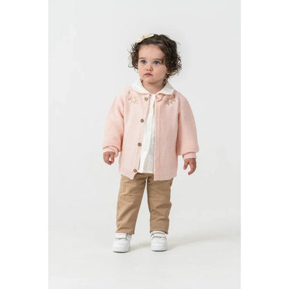 Strickjacke für Mädchen 1–4 Jahre | Mit Knöpfen & Blumenstickerei | Cardigan Rosa