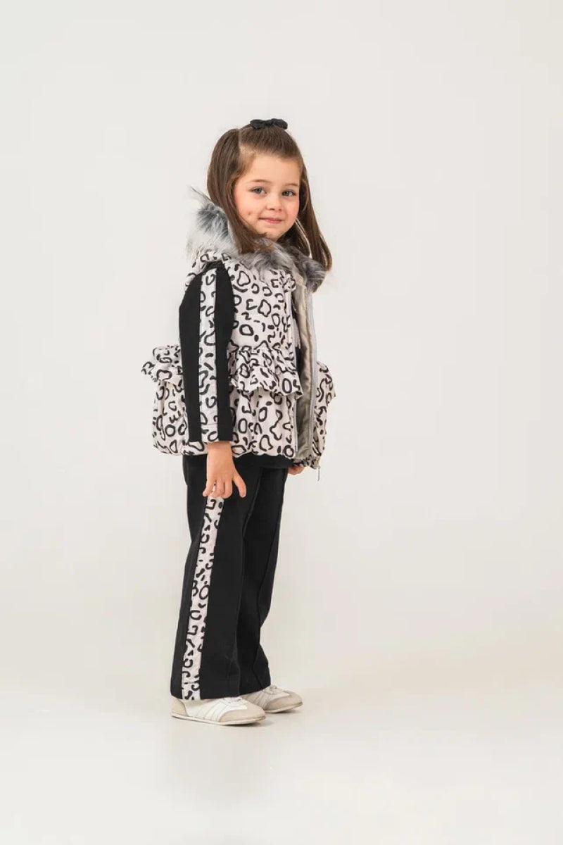 Stylisches Mädchen Komplett-Outfit mit Weste | Hose & Oberteil | Leopard Design