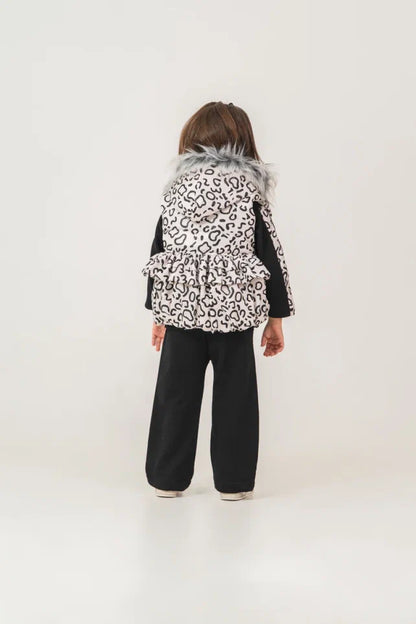 Stylisches Mädchen Komplett-Outfit mit Weste | Hose & Oberteil | Leopard Design