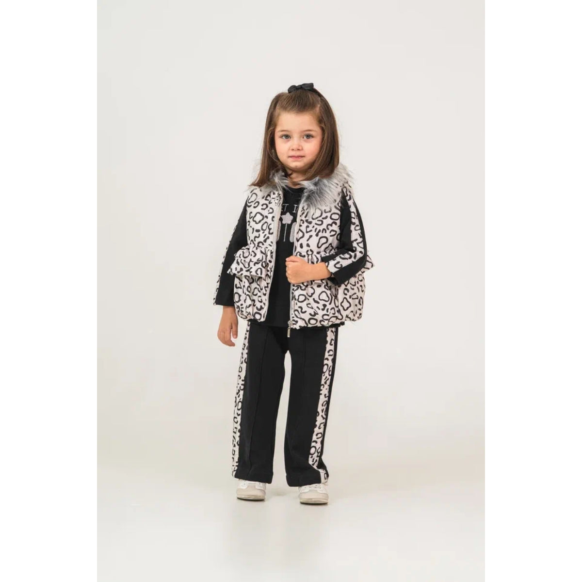 Stylisches Mädchen Komplett-Outfit mit Weste | Hose & Oberteil | Leopard Design