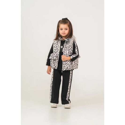 Stylisches Mädchen Komplett-Outfit mit Weste | Hose & Oberteil | Leopard Design