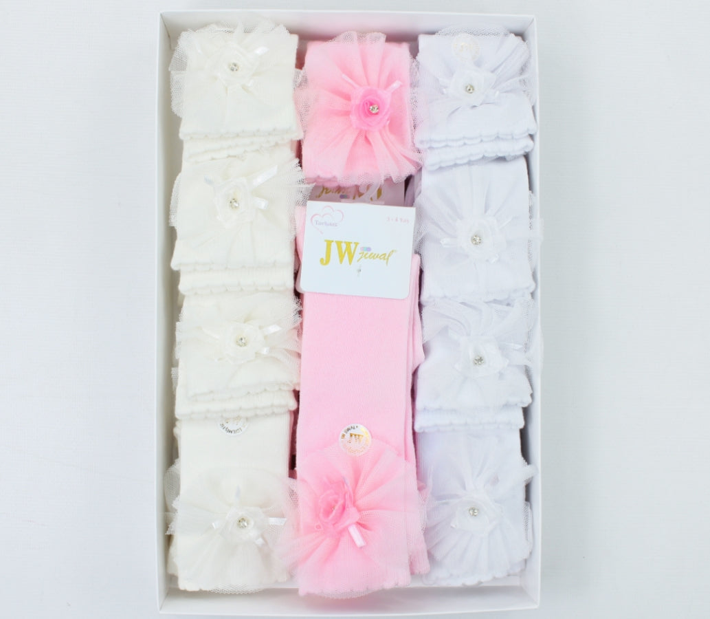 Elegante Baby Mädchen Kniestrümpfe mit Tüllblume | 3 Farben erhältlich