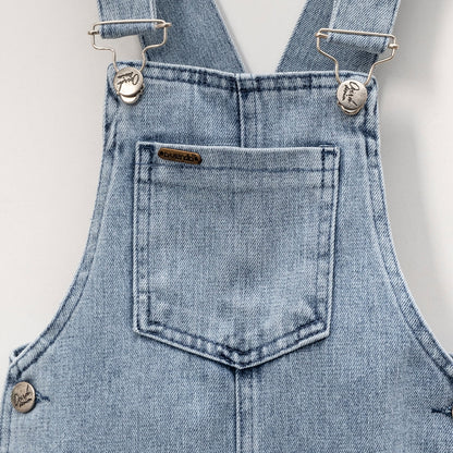 Mädchen Jeans Latzhose mit Sternen – Used-Look & verstellbare Träger