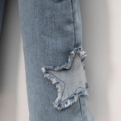 Mädchen Jeans Latzhose mit Sternen – Used-Look & verstellbare Träger