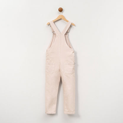 Mädchen Latzhose in Beige – mit Blumenstickerei & verstellbaren Trägern