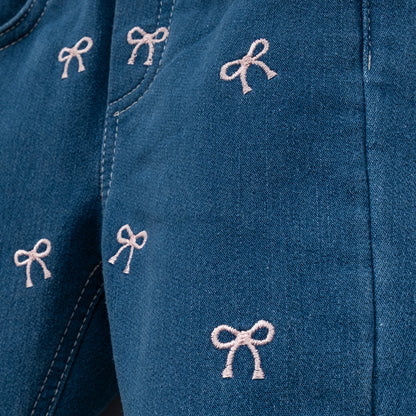 Süße Mädchen Jeans mit Schleifen-Stickerei | In 2 Farben erhältlich