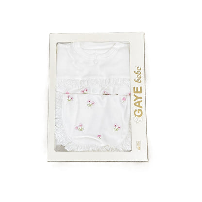 Zartes 5-teiliges Erstlingsset für Baby-Mädchen | Mit Spitze & Blumenstickerei