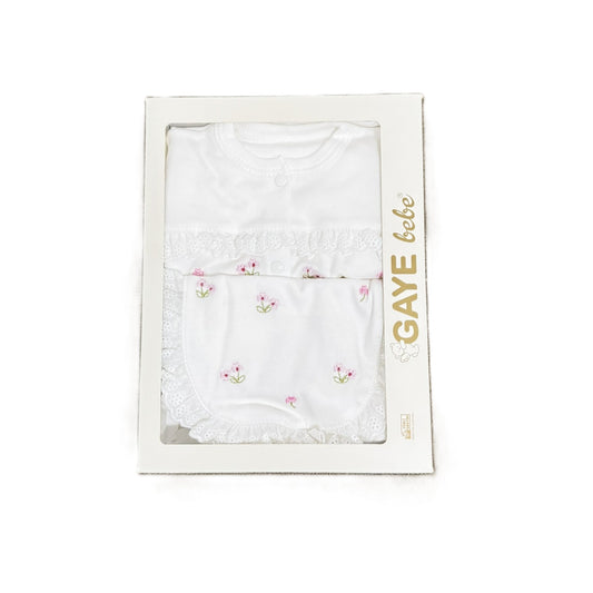 Zartes 5-teiliges Erstlingsset für Baby-Mädchen | Mit Spitze & Blumenstickerei