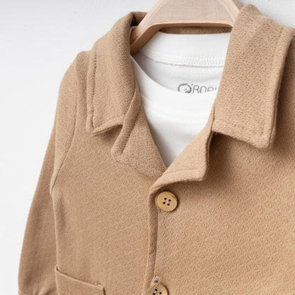 Baby Jungen Set – 3-teilig | Jacke, Langarmshirt & Hose in Beige