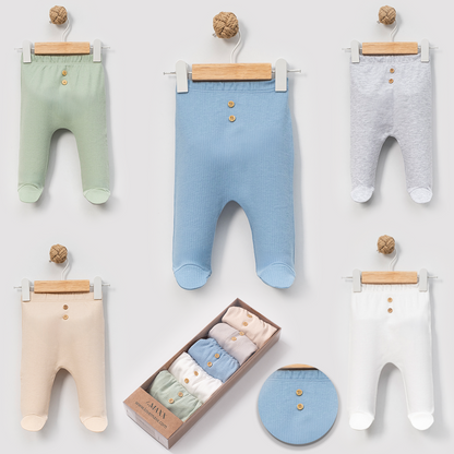 5er Pack Baby Hosen mit Füßchen 👶 | Unisex | verschiedene Farben
