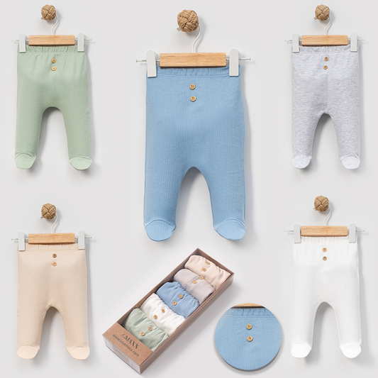 5er Pack Baby Hosen mit Füßchen 👶 | Unisex | verschiedene Farben