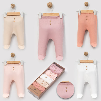 5er Pack Baby Mädchen Hosen mit Füßchen 👶✨ | Weiche Rippqualität | Verschiedene Farben