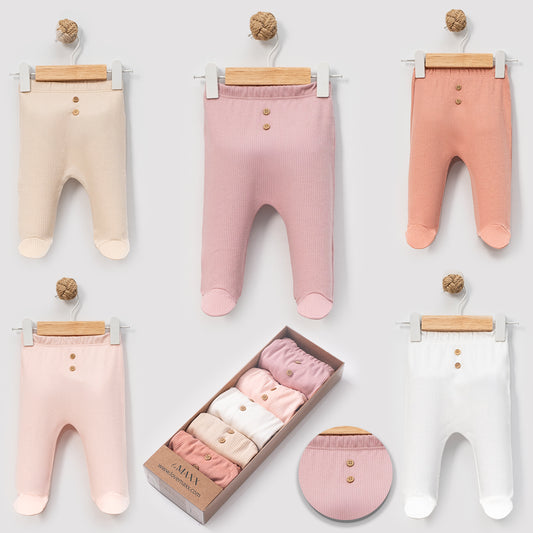 5er Pack Baby Mädchen Hosen mit Füßchen 👶✨ | Weiche Rippqualität | Verschiedene Farben