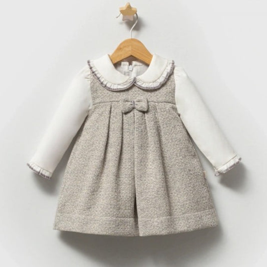 Elegantes Babykleid für Mädchen mit Schleife & Kragen – Langarmkleid