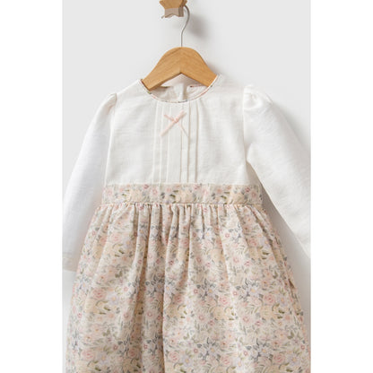 Mädchen Kleid mit Blumenrock & Haarreifen – langarm in Creme & Pastellblumen