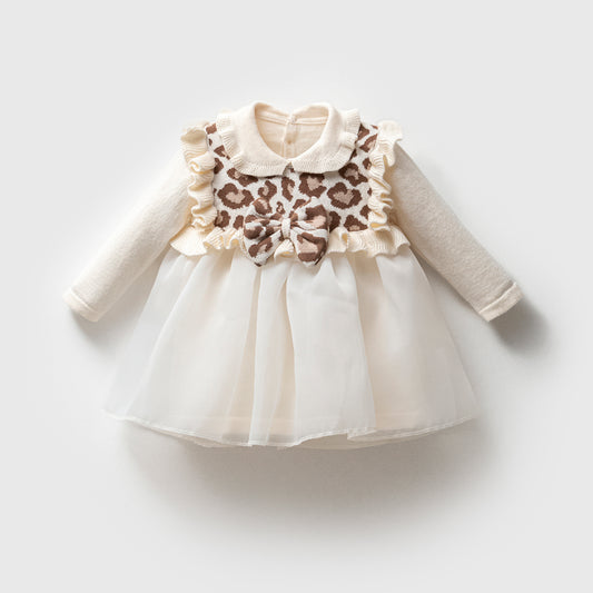 Süßes Baby-Mädchen Kleid mit Tüllrock & Leopardenmuster
