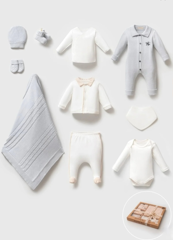 Exklusives 10-teiliges Nipperland Erstlingsset für Baby-Jungs | Hellblau | 100% Baumwolle