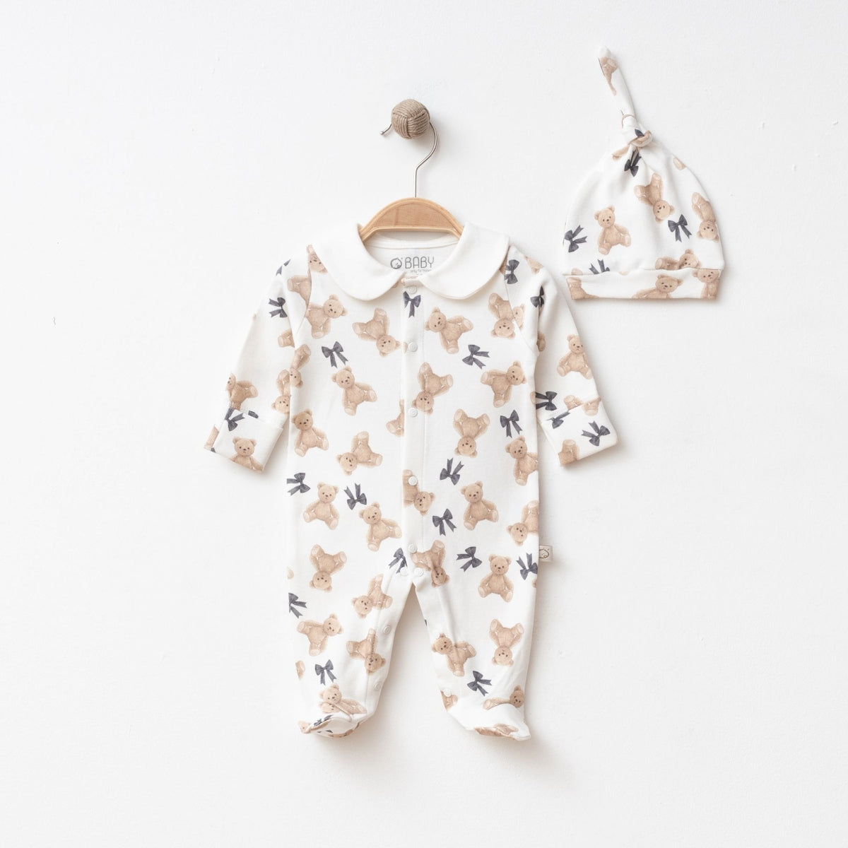 Babyjungen Strampler 2-teilig | Strampler mit Mütze & Teddybär-Motiv