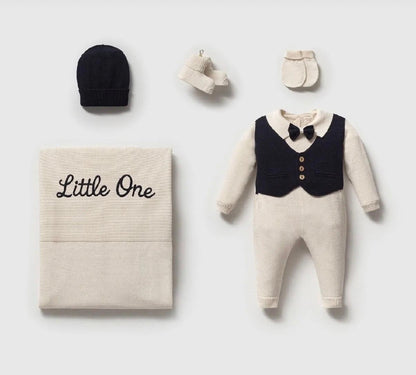 Elegantes 5-teiliges Nipperland Erstlingsset für Baby-Jungs | Mit Decke | 100% Baumwolle