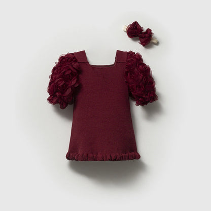 Babykleid Baumwolle 3D-Blumenärmel