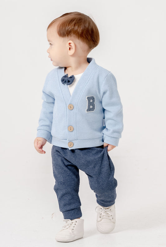 Baby Jungen 3-teiliges Outfit – Strickjacke, Hose & Fliege