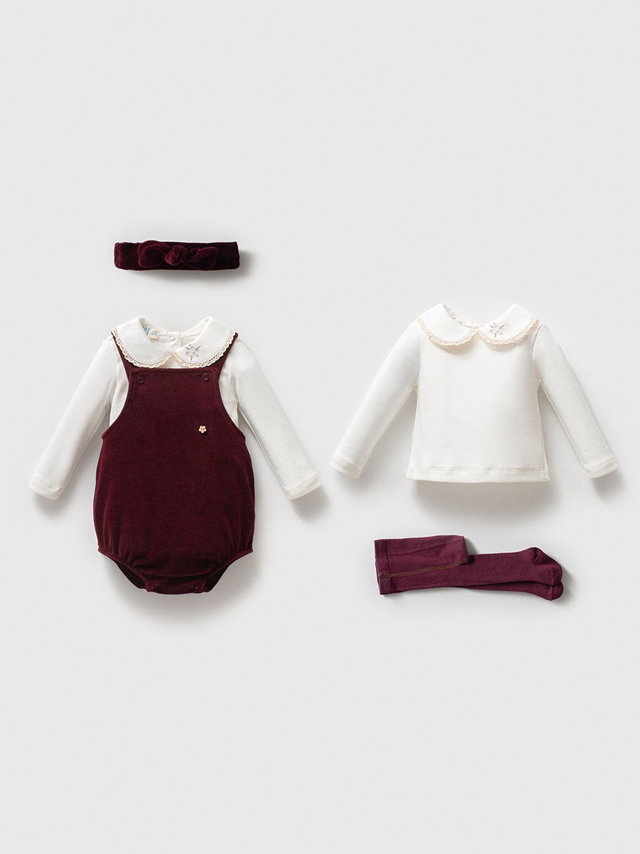 Baby Mädchen Outfit Set 🍒 | 4-teilig | Body, Shirt, Strumpfhose & Haarband