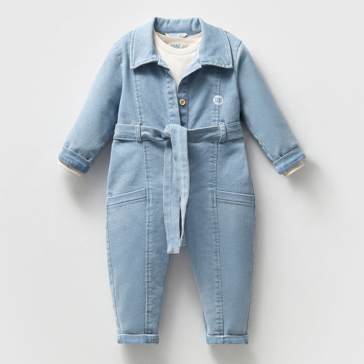 Baby Mädchen Jeans-Overall mit weißem Langarm-Body | 2-teiliges Set