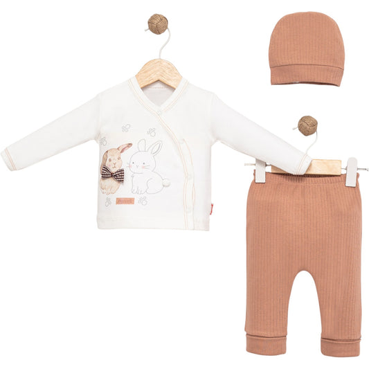 Baby Erstlingsset 3-teilig mit Hasen-Motiv & Mütze