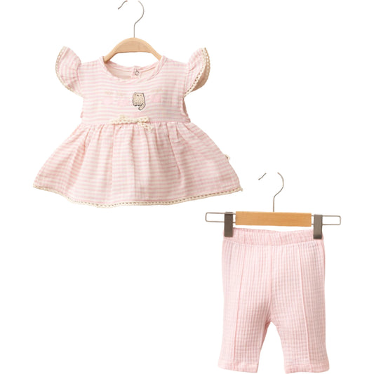 Baby Mädchen 2-teiliges Outfit Set mit Kleid & Hose – Rosa