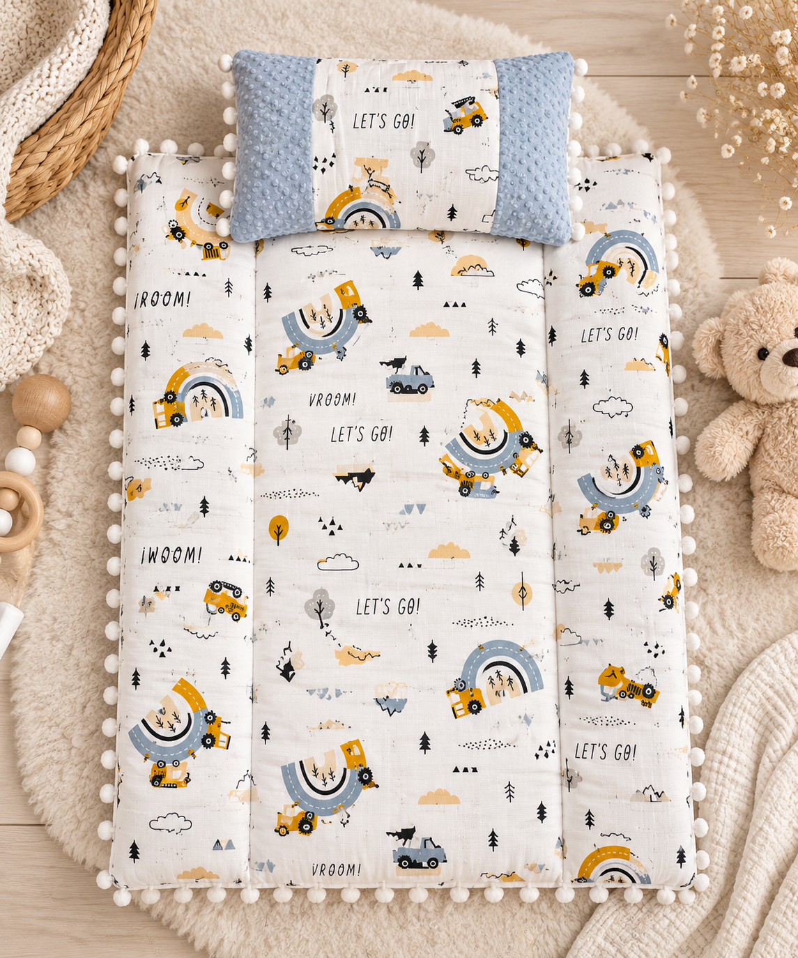 Baby Wickelunterlage Musselin Fahrzeugmuster