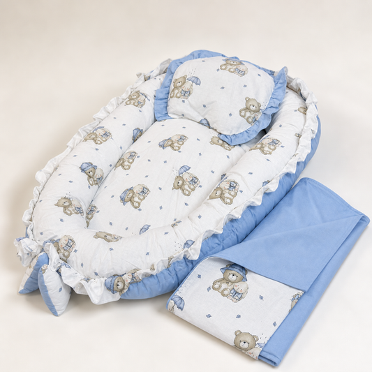 Babynest Set Hellblau Bär