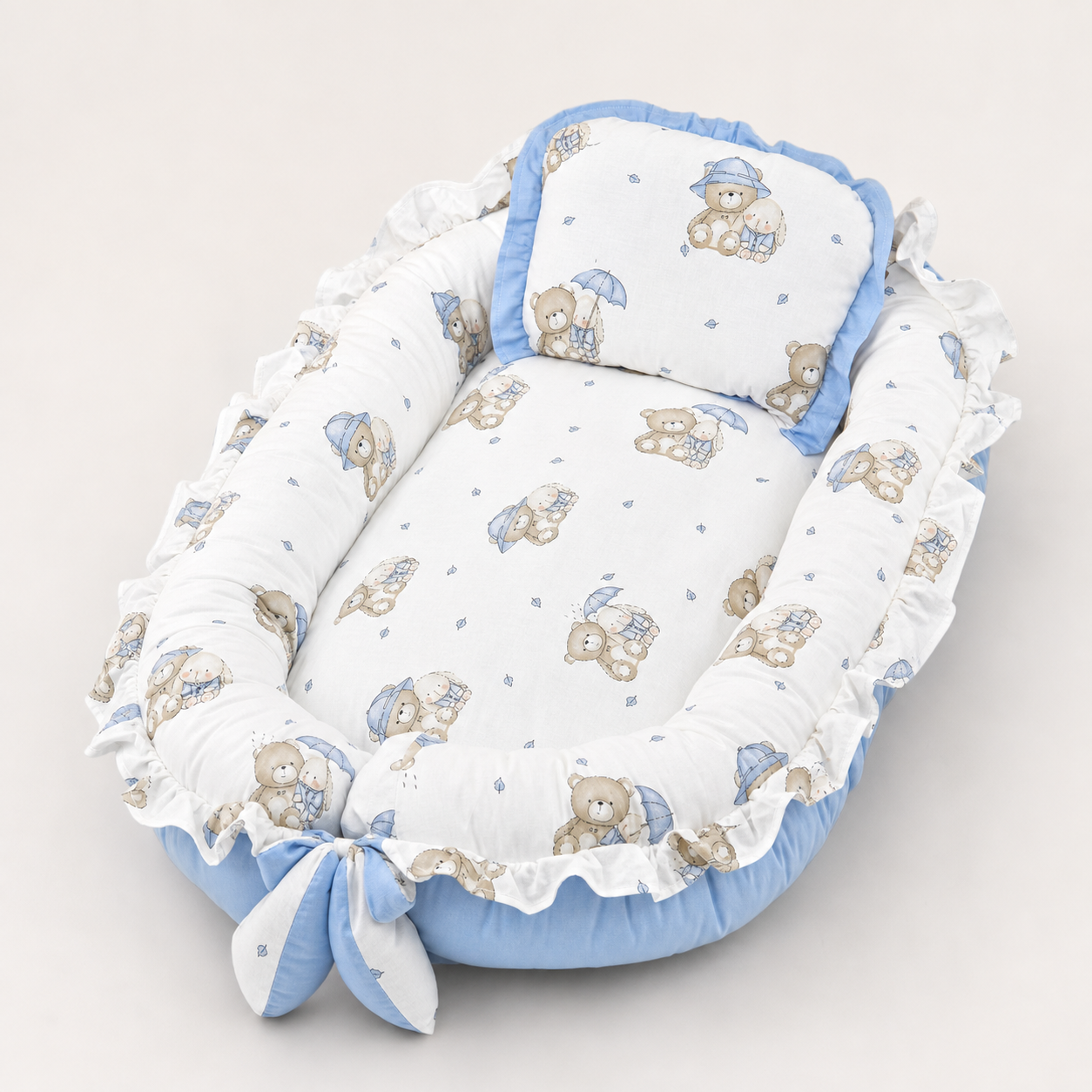 Babynest Set Hellblau Bär