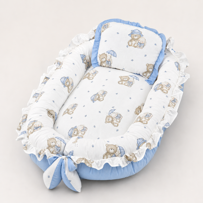 Babynest Set Hellblau Bär