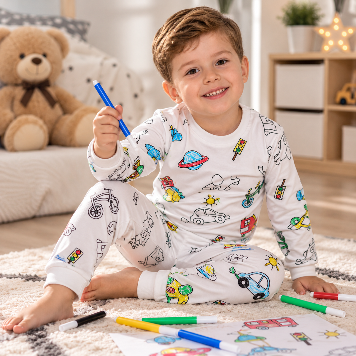 Jungen Pyjama zum Ausmalen – kreativ & bequem 🎨🌙
