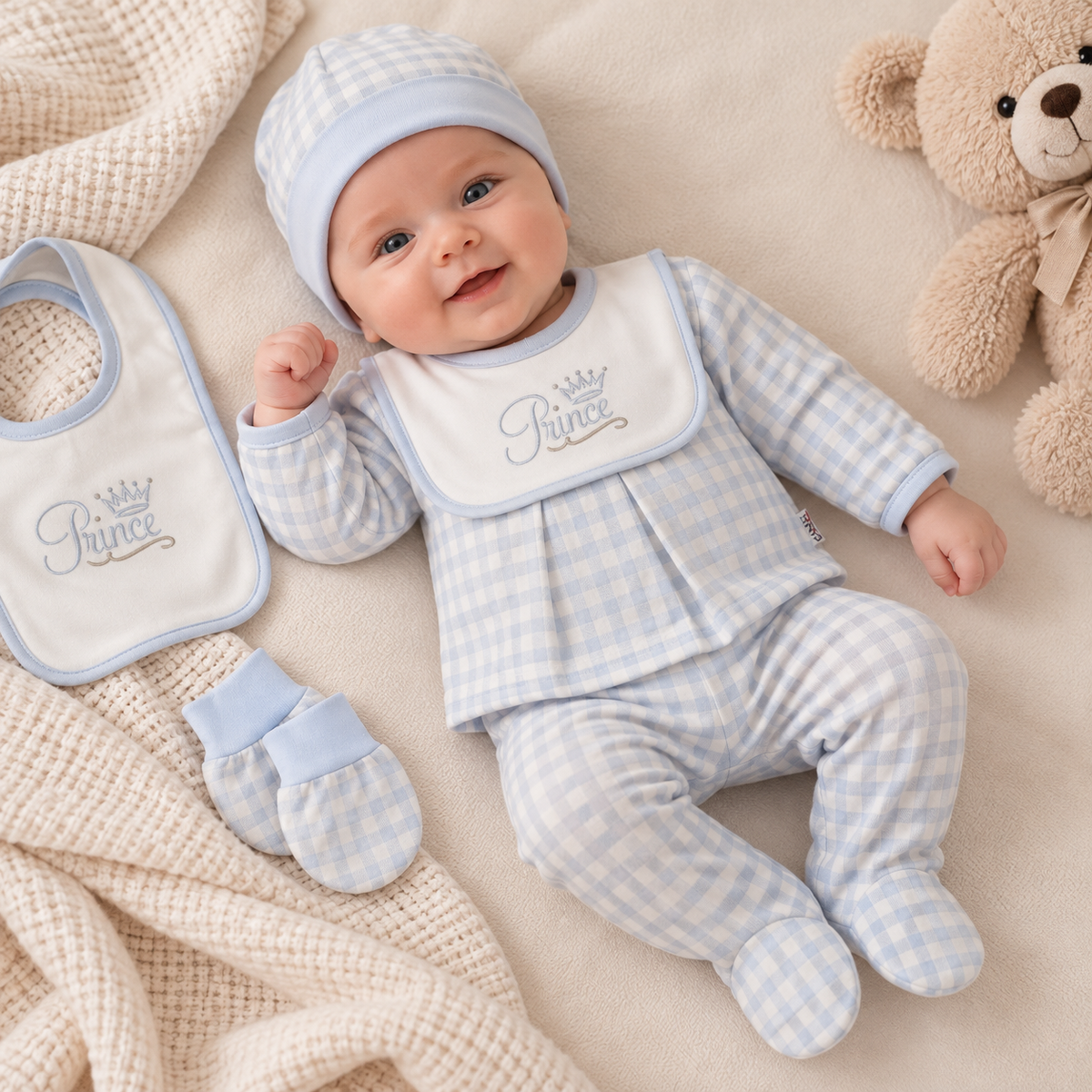 Baby Erstlingsset Prince Karomuster
