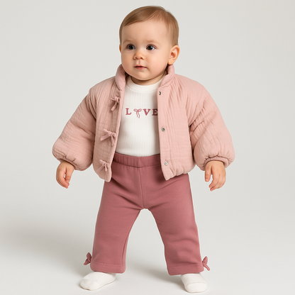 3-teiliges Baby Mädchen Set mit Jacke, LOVE-Shirt & Hose – Altrosa