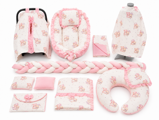 Baby Nestchen Set Rosa mit Bärchen 13-teilig