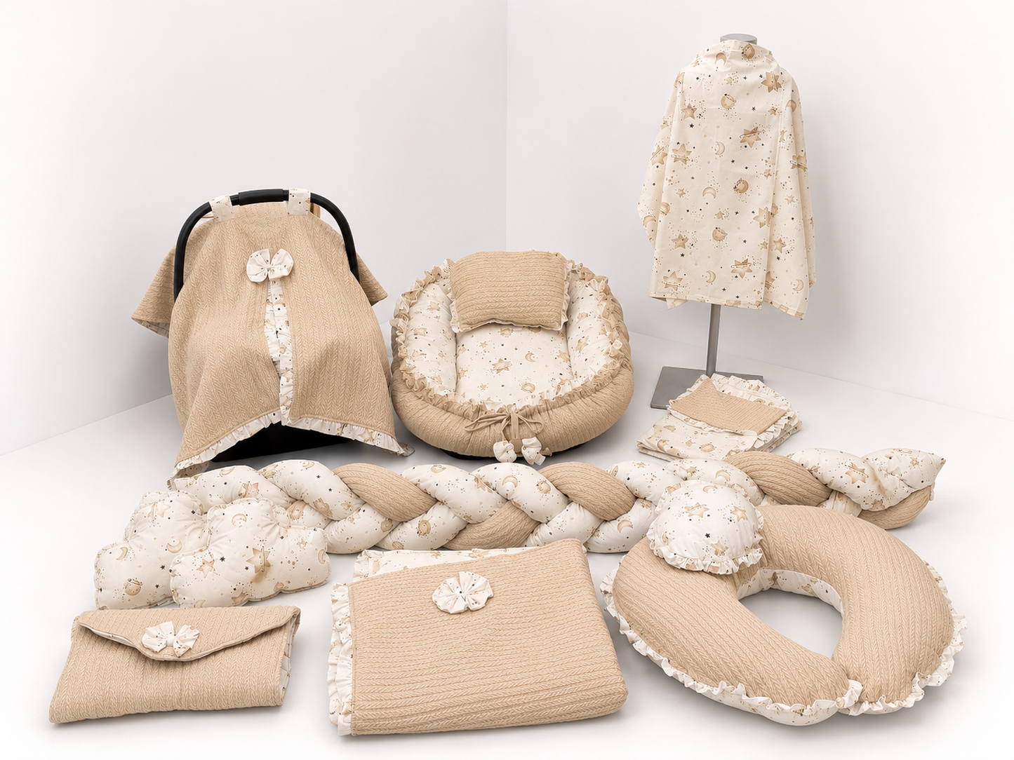 Baby Nestchen Set Beige mit Mond & Sterne 13-teilig