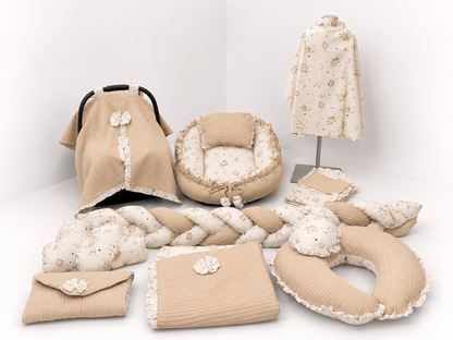 Baby Nestchen Set Beige mit Mond & Sterne 13-teilig