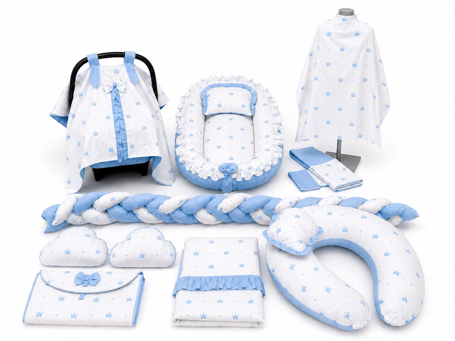 Baby Nestchen Set Blau mit Kronen 13-teilig