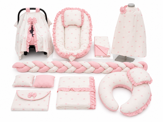 Baby Nestchen Set Rosa mit Kronen 13-teilig
