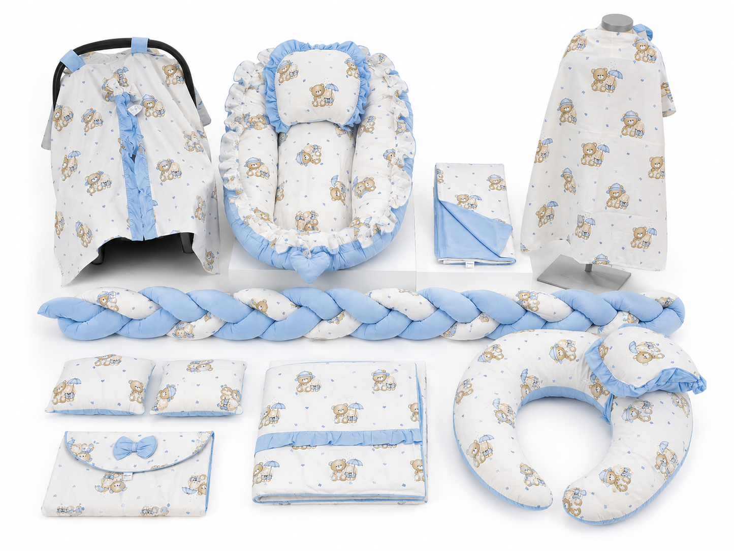 Baby Nestchen Set Blau mit Bärchen 13-teilig