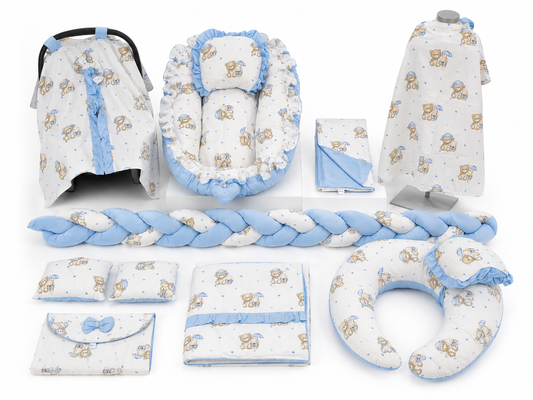 Baby Nestchen Set Blau mit Bärchen 13-teilig