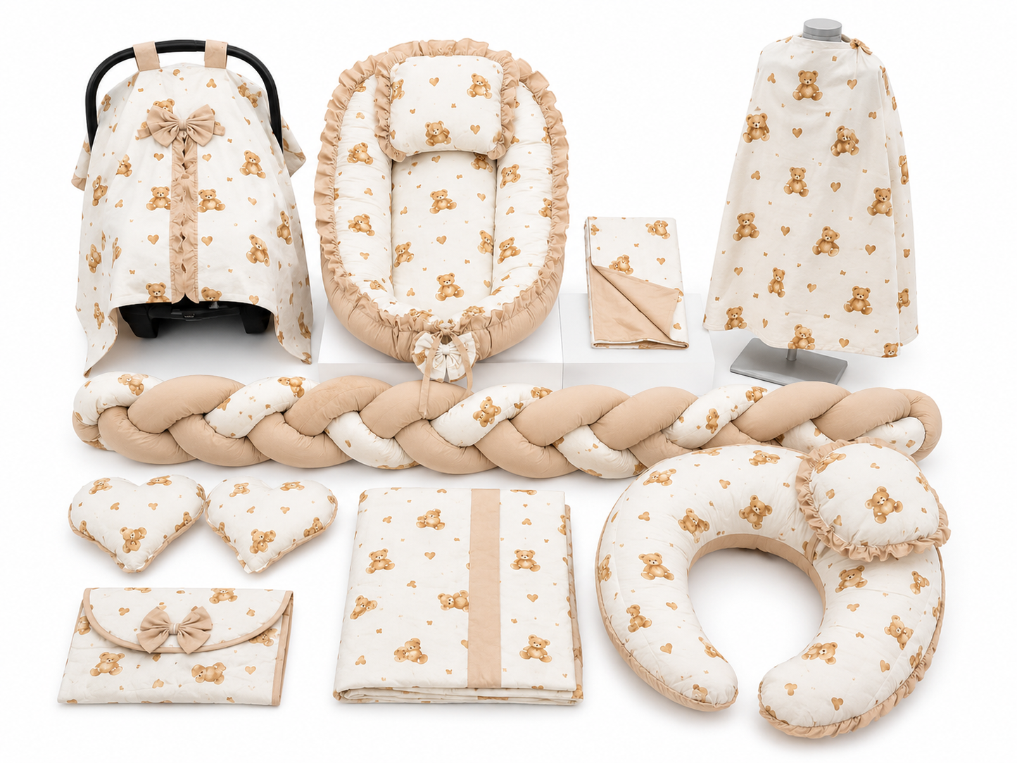 Baby Nestchen Set Beige mit Bärchen 13-teilig