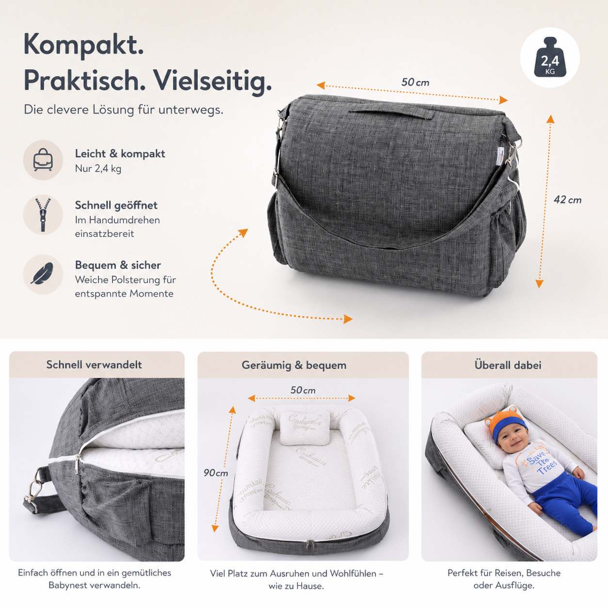 Babynest Reisetasche Anthrazit